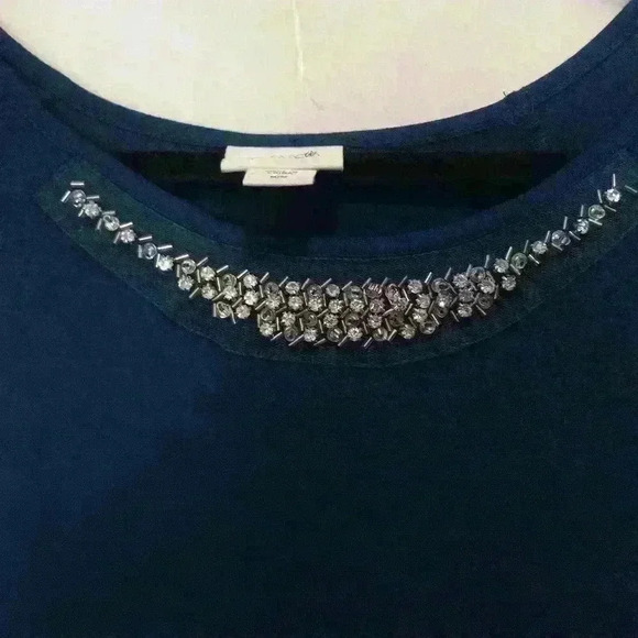 Jacqueline Smith asymmetrical Emerald blue size medium Tunic Top rhinestone - Picture 3 of 9